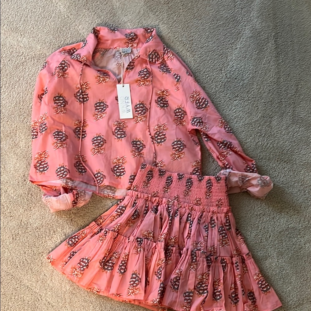 Pink Pineapple Print Blouse and Skort Set